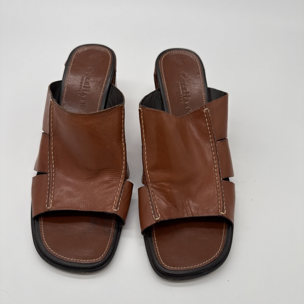 Cole Haan Women's Country Slides Chocolate Leather Wrap Block Heel Size 9 B